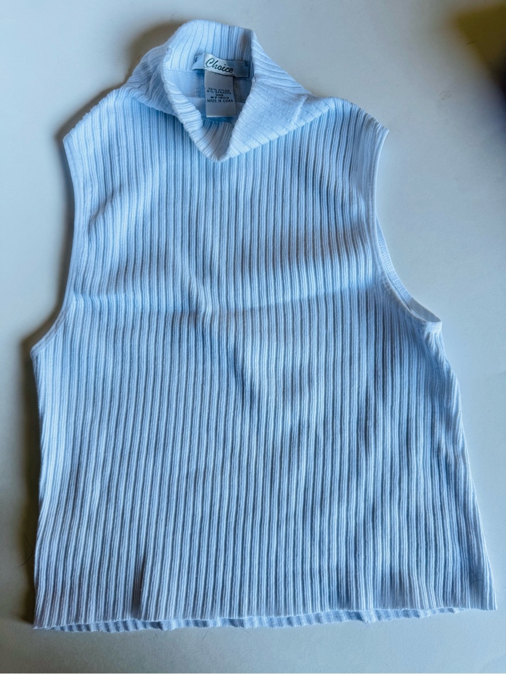 Choices White Ribbed Sleeveless Mock-Collar Top